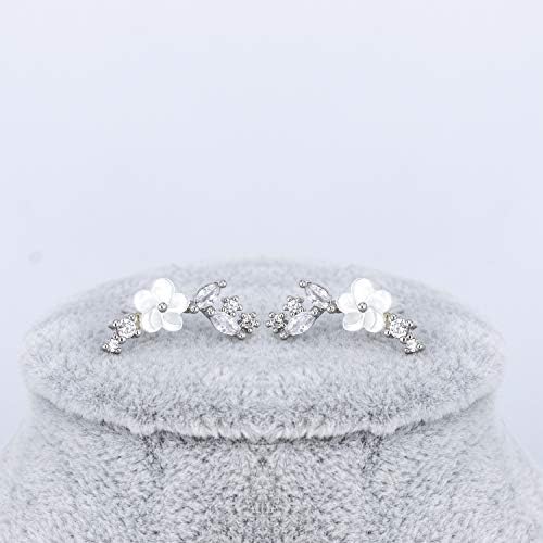 QUKE Cute 925 Sterling Silver Cubic Zirconia Crystal Plum Shape Wrap Ear Vine Climber Earrings For Women Girls