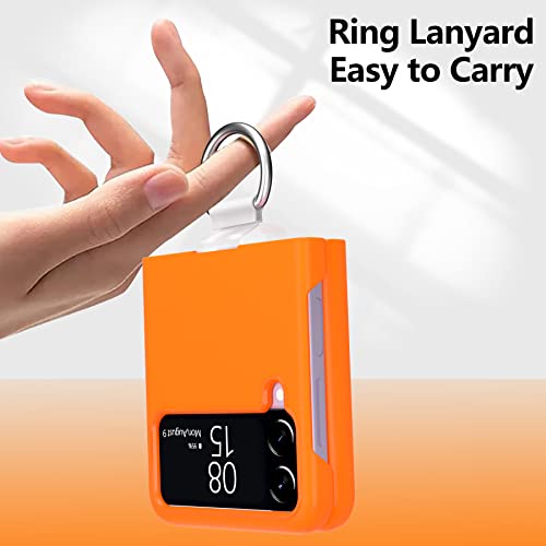Niffpd For Samsung Galaxy Z Flip 4 Phone Case With Ring, Silicone Flip Cover, Metal Ring, Anti-Fingerprint Shockproof Protective Phone Cover For Samsung Z Flip 4 5G 6.7-Inch (Orange) #TOP6