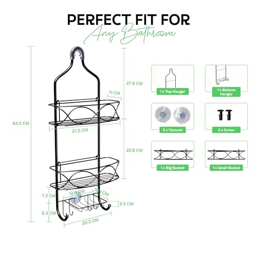 Image of amazon basics Hanging Shower Caddy for Bathroom | Bathroom Organiser Without Drill | Bathroom Accessories Storage Organizer
