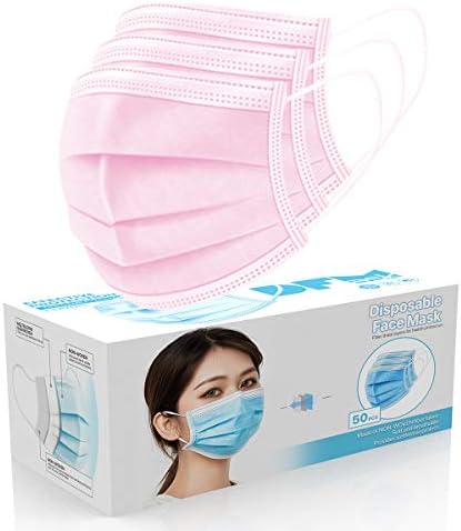 PM PERFORMOTOR 50 Pcs Disposable Face Cover 3-Ply Filter Non Medical Breathable Earloop Masks (Pink)