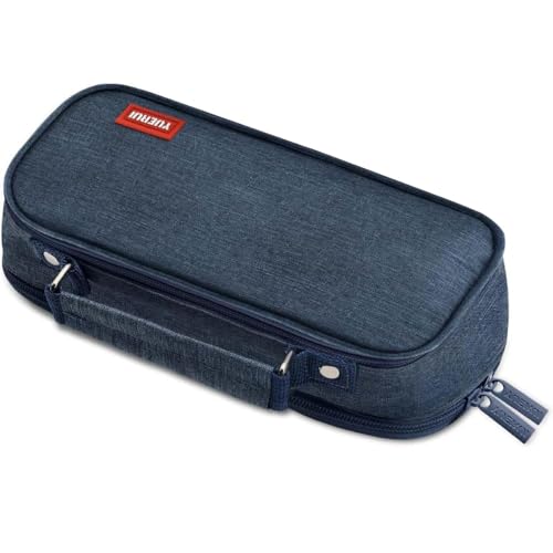 Estojo Escolar Organizador Com Divisórias Zíper Interno e Externo Alça e Compartimento Com Elástico Para Canetas e Lápis Necessaire Multiuso (Azul)