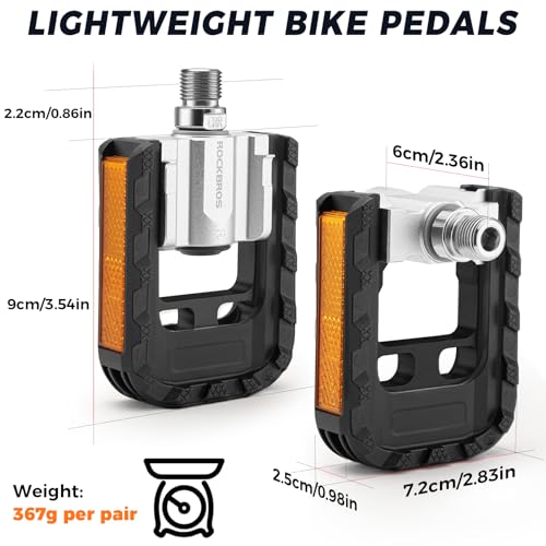 ROCKBROS Składane pedały rowerowe z aluminium CNC, 9/16 cala, z odblaskami, antypoślizgowe płaskie pedały do roweru składanego, wyścigowego, MTB i miejskiego