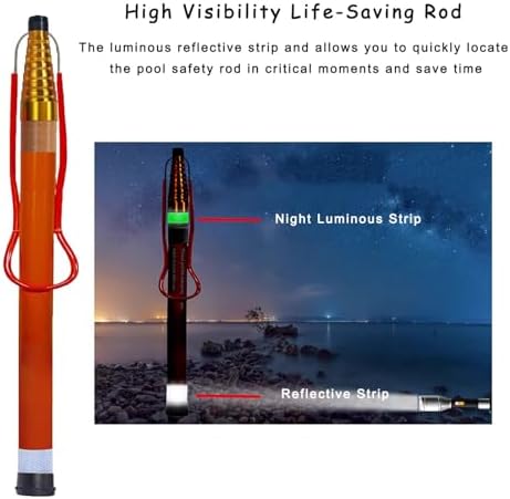 1pcs Lifesaving Fiberglass Telescoping Pole for Water - Adjustable 4.5-10m Bar with Luminous & Reflective Strip
