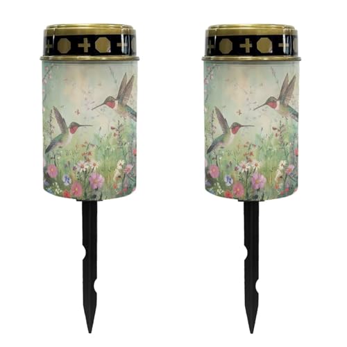 Image of Hummingbird Floral Light for Prayer Cemetery Solar Lights for Grave Cemetery Decor Candle Lamp Waterproof Solar Power Light Eternal Lights for Graves Cemetery Memorial Gift 2 Pcs