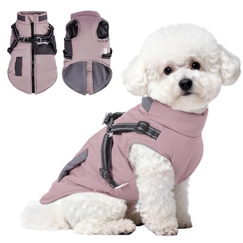 ZoneYan Hundejacke Winterweste Jacken, Warme Reflektierend Hundemäntel mit Geschirr Wasserdicht, Hundekleidung Winter, Hundepullover für Kleine und Mittelgroße Hunde & Welpen, XL