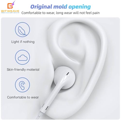 Image of Wired Earphones with Mic for iPhone 14 /13 /12 /11 /X /XS /XR /8 /7 | Stereo Sound Earbuds with Volume Control | Lightng Connector | Compatible with iOS Devices