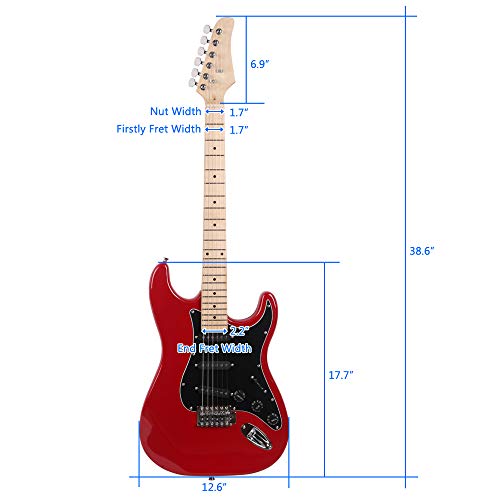 Electric Guitar 39" Inch Complete Beginner Starter Kit Full Size With 20W Amp,W/Strap,Bag,Guitar Amplifier,Power Wire,Plectrum,Tremolo Bar (Red) #TOP3