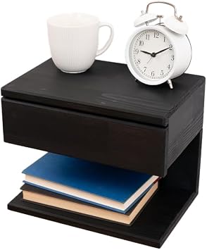 Floating Nightstand Side Accent or End Table with Storage Drawer, Wood Bedside Shelf, Handmade Floating Table, Nightstand Shelf Black