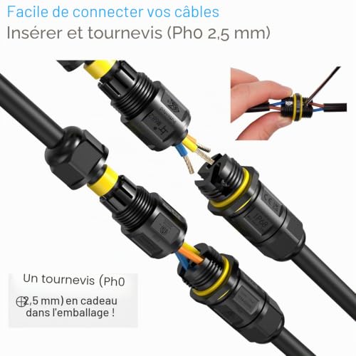 Connecteur de câble étanche IP68, 3 broches, pour câbles de 3 à 9 mm de diamètre, pour une utilisation intérieure, extérieure, sous-marine ou souterraine, ignifugé. – vue 5