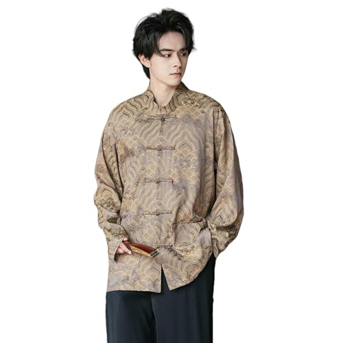 Chemise satin jacquard homme au design chinois et finitions de luxe