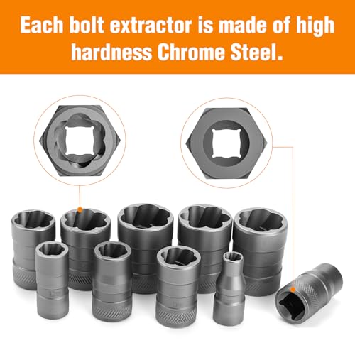 Image of Eapele Bolt Extractor Set, Stripped Nut Remover Twist Sockets, Fit 3 /8 inch Square Drive with Solid Storage Case (32pcs, Black)