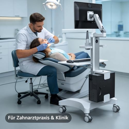 BEWISER Medizinischer Rollwagen Monitor Halterung Mobiles Podium, Mobiler Laptopwagen Robuste Basis, Computertisch Trolley für Zahnklinik, Krankenpflege,PC Workstation