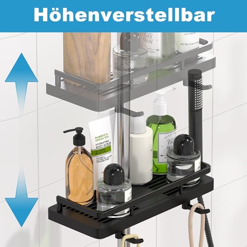DIYGEEK Duschablage für Duschstange Schwarz, Duschregal ohne Bohren, Badezimmer Dusche Rack Verstellbar Höhe, Für Duschstange mit Durchmesser von 18mm - 25mm, 1 Stück