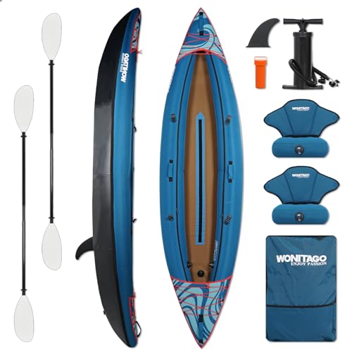 WONITAGO Inflatable Kayak, Recreational Touring Kayak with Adjustable Kayak Paddle, Hand Pump and...