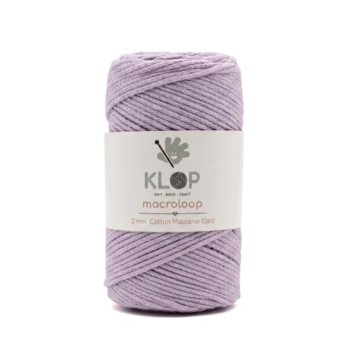 KLOP 2mm Cotton Macrame Cord 158 Yards, 7 oz Soft Knitted Tube Yarn for Bag, Crochet Handbags, Baskets, Hats, Macrame Wall Hangings and Home Decor (Lilac)