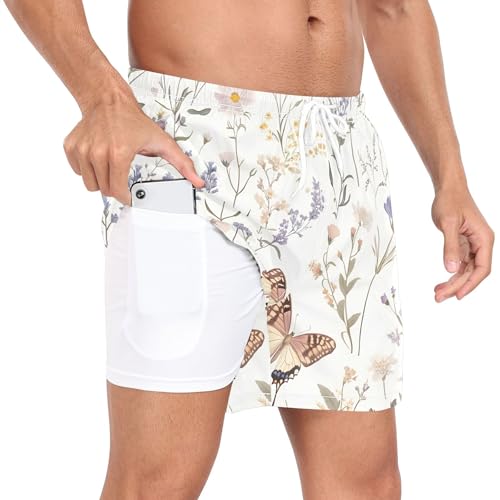 xigua Vintage Wildflowers Mens Swim Trunks with Liner, 5 inch Quick Dry Mens Boardshorts for Beach2