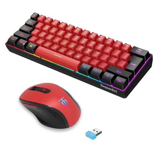 Image of Snpurdiri 2.4G Wireless Gaming Keyboard and Mouse Combo, 60 Percent Wireless Keyboard and Ergonomic Vertical Feel Small Mouse (Black and Red)