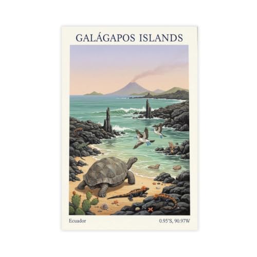 Image of Galapagos Islands Wildlife Art Vintage Ecuador Travel Canvas Poster Wall Art Decor Print Picture Paintings for Living Room Bedroom Decoration 8" L X 12" W