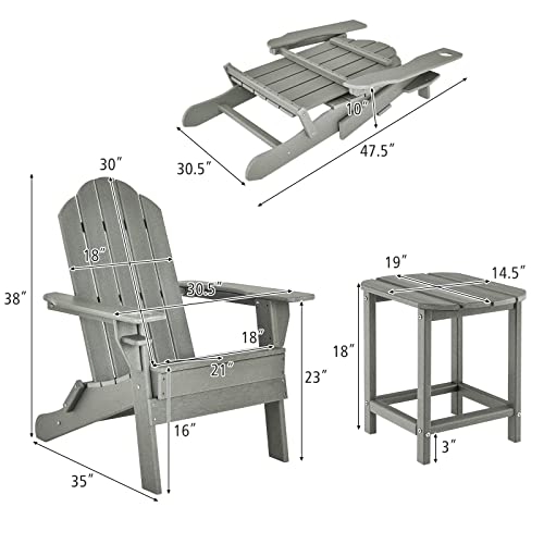Giantex Folding Adirondack Chair Set - Outdoor Adirondack Chair With Side Table, Cup Holder, Fire Pit Chair Set For Backyard, Porch, Poolside Hdpe Weather Resistant Lounger Set(3, Gray) #TOP2