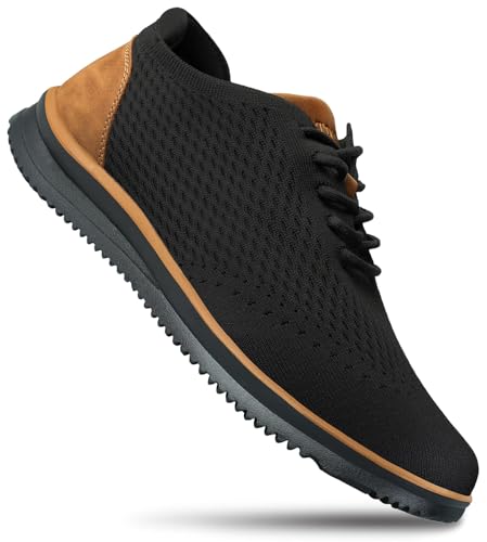 Men's Fashion Dress Sneakers Casual Walking Shoes Business Oxfords Mesh Comfortable Lightweight Breathable Tennis Lace-Up Size 8 Black