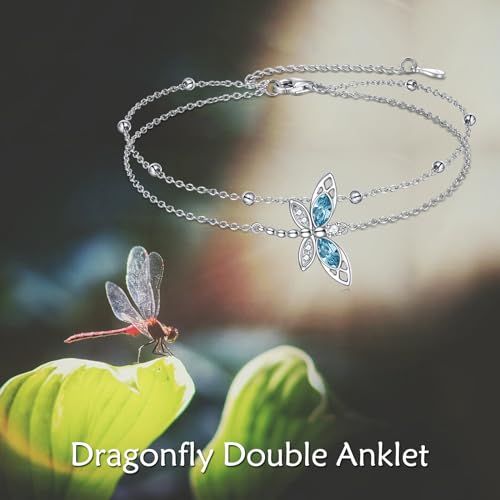 Image of TIGER RIDER Dragonfly Anklet Sterling Silver Dragonfly Gifts Jewelry for Women with Crystal Birthday Anniversary