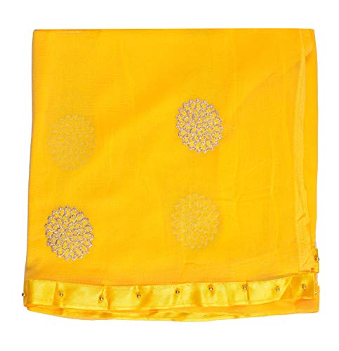 Image of YOUTHQUAKE Golden Floral Embroidery Work Chiffon Dupatta for Womens & Girls with Fancy Moti Lace