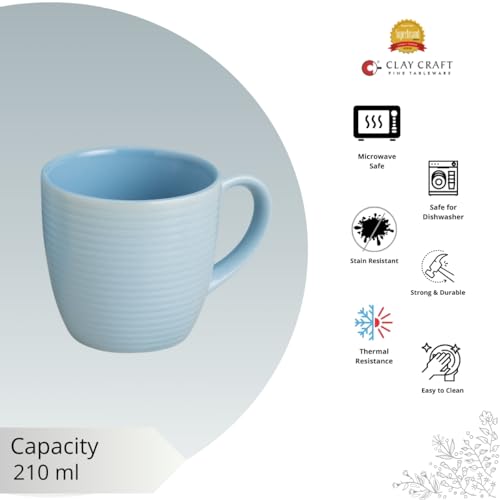 Image of Clay Craft Fine Ceramic Horizon Blue Coffee Mug Set of 6, Cups for Tea & Coffee, Mug Set, Gift Set, Elegant Design for Home and Kitchen and Can Be Gifted to Your Loved Ones On Any Occassions