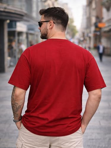 Image of Veirdo 100% Pure Cotton Oversized Fit Drop Shoulder Aesthetic Front Chest Typo Graphic Printed T-Shirt for Men (Sizes : 2XL to 5XL)