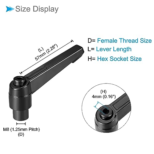 Image of Clamping Lever Handles, M8 Female Thread 57mm Lever, Adjustable Quick Release Locking Rotating Knobs Black - (Applications: for Lathe Machinery), 5-Pieces