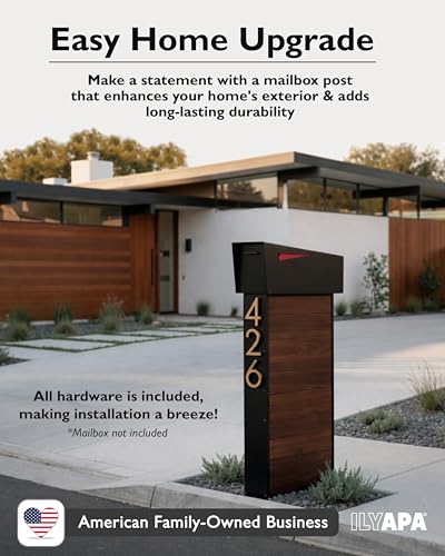 image for Ilyapa Modern Mailbox Post for Outside, 41x18x5 inch Wood Look Metal M