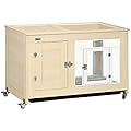 PawHut Rabbit Hutch Indoor on Wheels, Rabbit Cage Furniture with Top Access, Slide-Out Tray, Guinea Pig Cage Small Animal House, 94x53x56 cm - Oak Tone