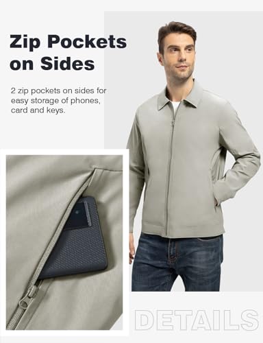 Image of TBMPOY Mens Lightweight Jackets Light Windbreaker Full Zip Casual Work Jacket Golf Business Fall Track Coat with Pockets