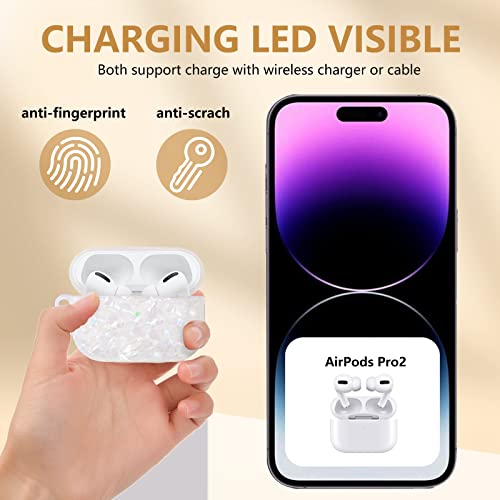 Cute Airpod Pro 2 Case With Shell Pearl Keychain Bling Marble Design Hard Tpu Cover Compatible With Airpods Pro 2Nd Generation 2022 Case For Women And Girls #TOP4