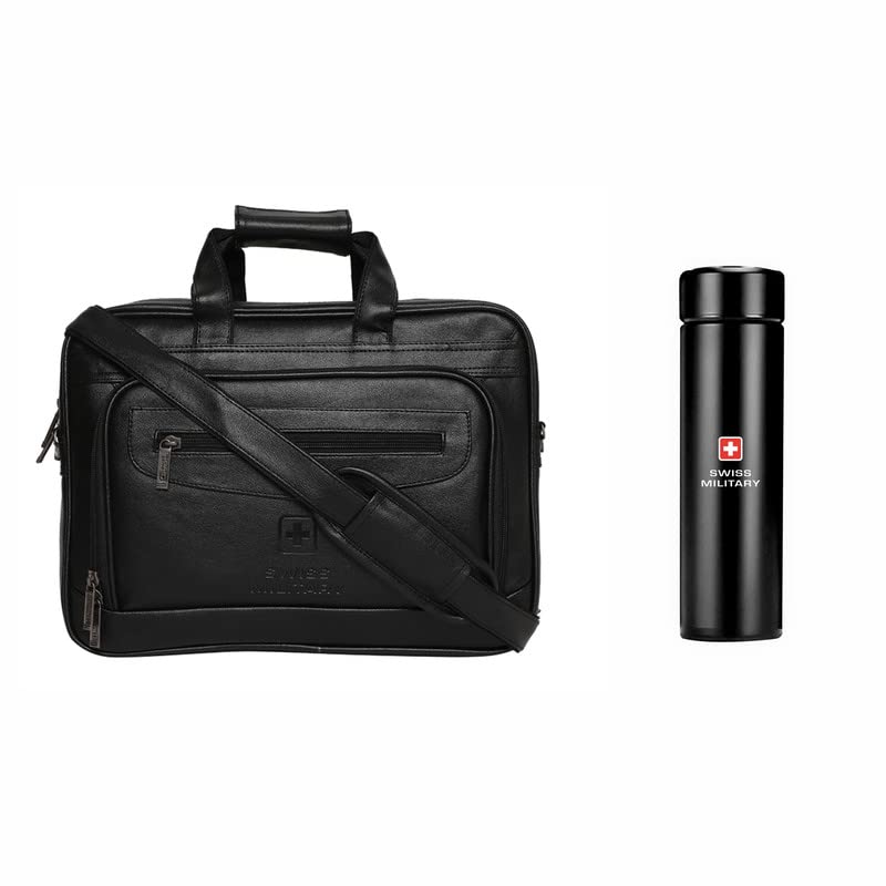 Swiss Military Dark Brown Softsided Briefcase with Digital Vacuum Flask (PLB1+SMF5) Amazon.in