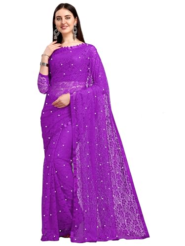 Image of LOROFY Women's Brasso Net Saree With Blouse