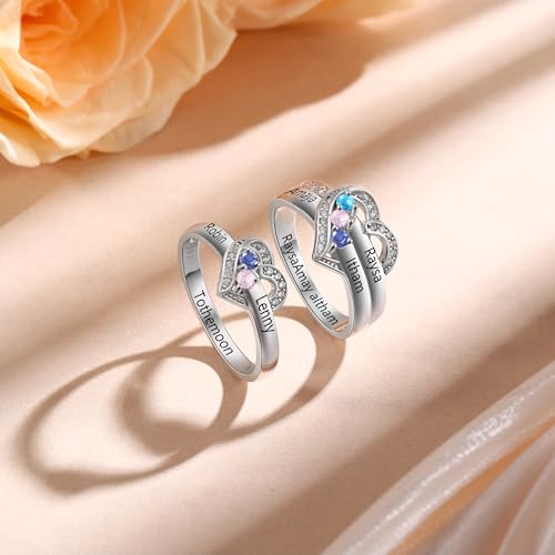 925 Sterling Silver Personalized Mothers Ring with 2 Birthstones Custom Engraved Name Engagement Wedding Promise Rings for Women Mothers Day Birthday Gifts for Mom Grandma Wife4