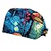 2 Pcs Scrub Cap with Buttons, Mushroom Floral Surgical Caps Adjustable Tie Back Hats for Women Men