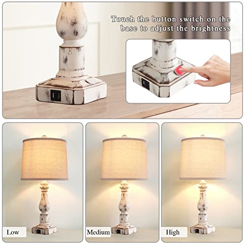 Roria Touch Control Rustic Table Lamps Set Of 2, 3 Way Dimmable Vintage Bedside Nightstand Lamp With Dual Usb Charging Ports, Antique White Resin Desk Lamp For Bedroom Living Room, 2 Bulbs Included #TOP2