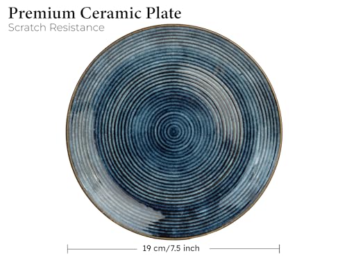 Image of Reactive Handpainted Premium Ceramic 4 Small Plates | Quarter Plates | Stoneware | Microwave and Dishwasher Safe | Pack of 4 | Reactive Blue