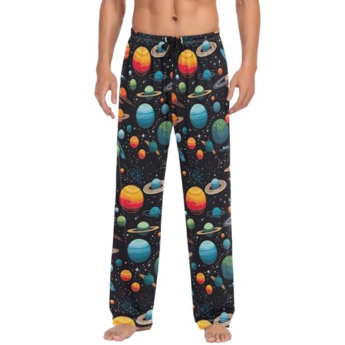 Men’s Galaxy Planets Pajama Pants with Pockets, Comfortable Lounge Sleep Bottoms#9