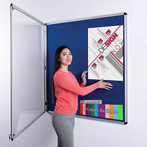 Wonderwall Classic Tamperproof Lockable Noticeboard 90 x 120 cm - 2 matching safety locks & keys | Display Pinboard - 12 colours to choose from including (Blue) - Office, School