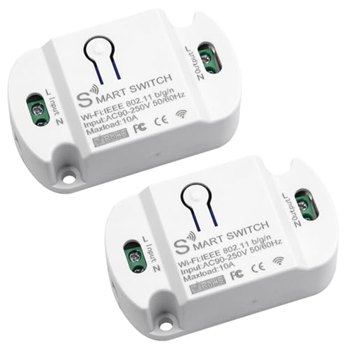 WLAN Smart Schalter Modul, 10A WLAN Schalter Tuya Smart Life kabelloser WiFi Switch Lichtschalter Modul funktioniert Drahtloses Relais mit Alexa, Google Assistant DIY Unterputz,aufputz 2er Pack