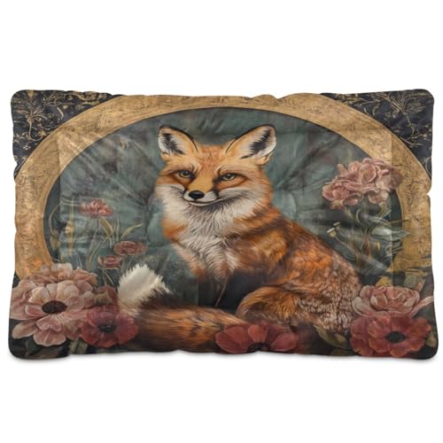 Fuauuyl Alfombrilla suave para cama de perro vintage con diseño de zorro, lavable a máquina, con parte inferior antideslizante para dormir de perro, 61 x 45 cm