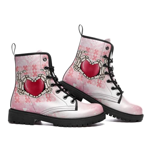 Gothic Heart & Rose Combat Boots – Vintage Lace-Up Leather Ankle Boots for Women, Stylish Anti-Slip Casual Footwear4