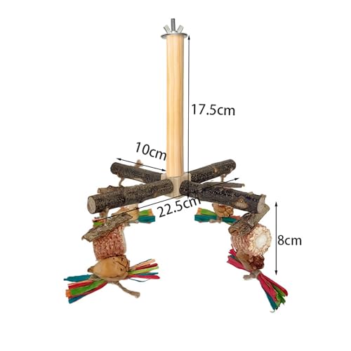 Image of Rotating Parrot Perch Stand with Chew Toy - Natural Wooden Bird Cage Accessories, Bird Stand with Chew Toys and Exercise Wheels, Natural Wooden Perch Stand for Small and Medium Sized Birds