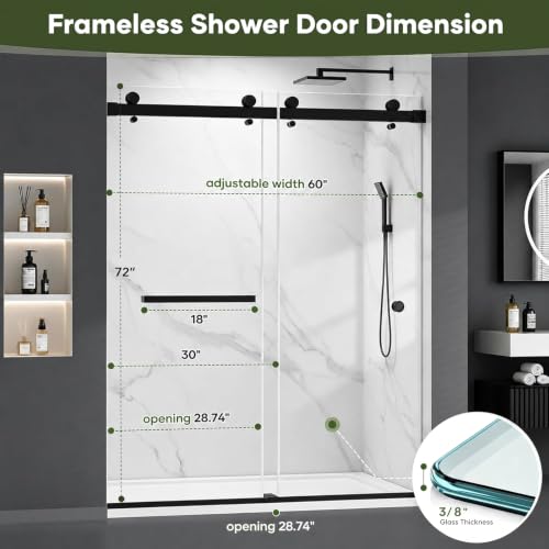 Mersviton Shower Door Frameless, 60" W x 72" with 3/8" Glass, Matte Black by MoSweet - Used condition - Image 2
