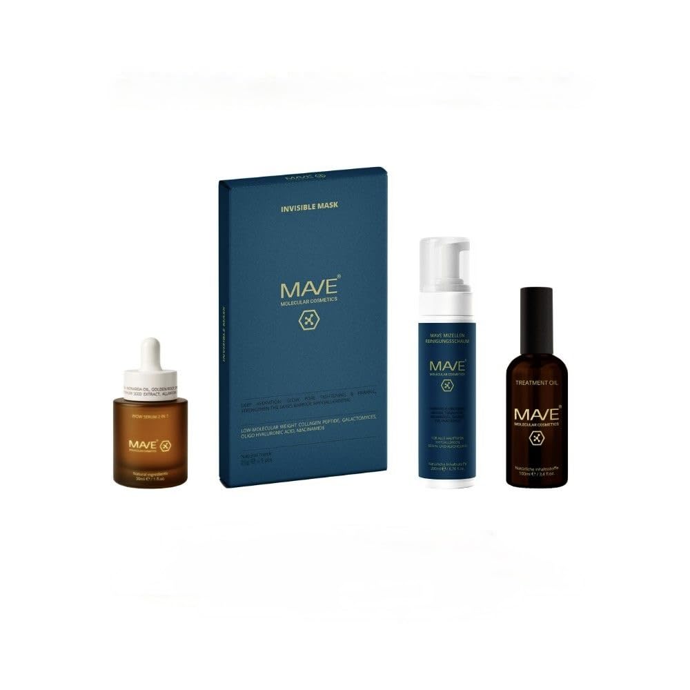 MAVE Super Anti-Aging Set – 4-teiliges Pflege-Bundle für strahlende Haut | Serum, Maske, Pflegeöl & Reinigungsschaum – Feuchtigkeit, Straffung & Glow