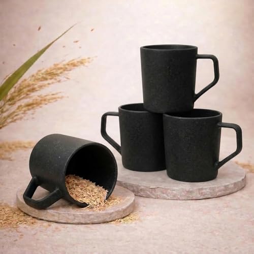Image of Coffee Mug Set Made with Rice Husk & Bio Composite Material | TurtleBrew Coffee Mug Travel | Microwave & Dishwasher Safe | Midnight Black | 200 ml | Pack of 4