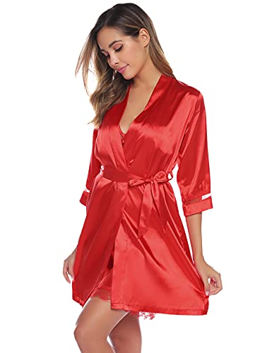 Nieery 2PCs Damen Satin Nachthemd Set, Ärmelloses Negligee mit Polster und Verstellbarem Riemen + Halbe Ärmel Satin… – Bild 4