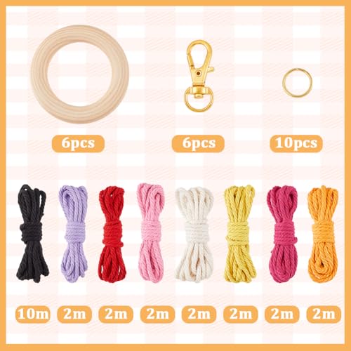 SUNNYCLUE 6 conjuntos de kits de fabricação de chaveiros, joaninha, macramê, kits de instruções incl